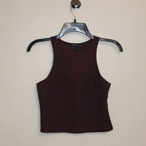 Structured Maroon High Neck Halter Tank With Lace Overlay